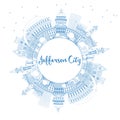 Outline Jefferson City Missouri Skyline with Blue Buildings and Copy Space