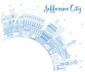 Outline Jefferson City Missouri Skyline with Blue Buildings and Copy Space