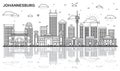 Outline Johannesburg South Africa City Skyline with Modern Buildings and Reflections Isolated on White