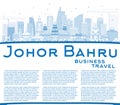 Outline Johor Bahru Malaysia Skyline with Blue Buildings and Cop