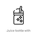 outline juice bottle with straw vector icon. isolated black simple line element illustration from party concept. editable vector