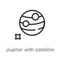 outline jupiter with satellite vector icon. isolated black simple line element illustration from astronomy concept. editable Royalty Free Stock Photo