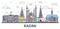 Outline Kazan Russia city skyline with colored modern and historic buildings isolated on white. Kazan cityscape with landmarks Royalty Free Stock Photo