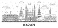 Outline Kazan Russia city skyline with modern and historic buildings isolated on white. Kazan cityscape with landmarks Royalty Free Stock Photo