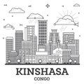 Outline Kinshasa Congo City Skyline with Modern and Historic Buildings Isolated on White. Kinshasa Africa Cityscape with Landmarks