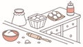 Outline Kitchen Counter with Baking Ingredients & Tools, vector design Generative AI Royalty Free Stock Photo