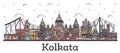 Outline Kolkata India City Skyline with Color Buildings Isolated on White