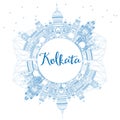 Outline Kolkata Skyline with Blue Landmarks and Copy Space. Royalty Free Stock Photo