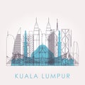 Outline Kuala Lumpur skyline with landmarks.