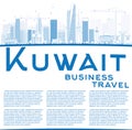 Outline Kuwait City Skyline with Blue Buildings and Copy Space