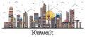 Outline Kuwait City Skyline with Color Buildings Isolated on White