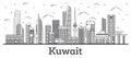 Outline Kuwait City Skyline with Modern Buildings Isolated on White