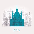 Outline Kyiv skyline with landmarks.