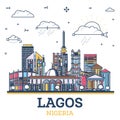 Outline Lagos Nigeria City Skyline with colored Modern Buildings Isolated on White. Lagos Cityscape with Landmarks