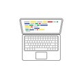 Outline laptop black icon with code on the screen on white background. Royalty Free Stock Photo