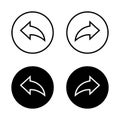 Outline left and right arrow icon on black circle. Backward and forward sign symbol