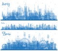 Outline Leipzig Germany, Bari Italy and Berlin Germany City Skylines Set