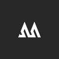 Outline letter M logo hipster initial monogram mockup, broken line abstract wave geometric shape, simple stripes graphic identity