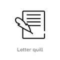 outline letter quill vector icon. isolated black simple line element illustration from greece concept. editable vector stroke
