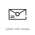 outline letter with stamp vector icon. isolated black simple line element illustration from social concept. editable vector stroke Royalty Free Stock Photo