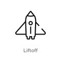 outline liftoff vector icon. isolated black simple line element illustration from astronomy concept. editable vector stroke Royalty Free Stock Photo