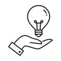 Outline light bulb on palm hand icon flat style design Royalty Free Stock Photo