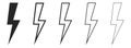 Outline lightning icons. Isolated power symbol on white background. Thunder bolt sign in black color. Energy icon set. Charge Royalty Free Stock Photo