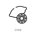 outline lime vector icon. isolated black simple line element illustration from gastronomy concept. editable vector stroke lime