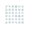 Outline Line Icons Set for Security, Communication, Files and User Interface Royalty Free Stock Photo