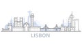 Outline of Lisbon cityscape - old town view, landmarks of Lisbon