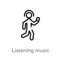 outline listening music vector icon. isolated black simple line element illustration from activity and hobbies concept. editable Royalty Free Stock Photo