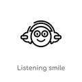 outline listening smile vector icon. isolated black simple line element illustration from music concept. editable vector stroke Royalty Free Stock Photo