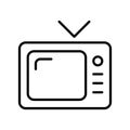 Outline logo retro tv set icon vector illustration monochrome vintage analog television with antenna