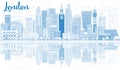 Outline London Skyline with Blue Buildings and Reflections. Royalty Free Stock Photo