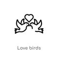 outline love birds vector icon. isolated black simple line element illustration from birthday party and wedding concept. editable