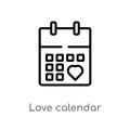 outline love calendar vector icon. isolated black simple line element illustration from birthday party and wedding concept.