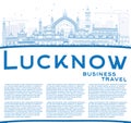 Outline Lucknow Skyline with Blue Buildings and Copy Space.