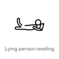 outline lying person reading vector icon. isolated black simple line element illustration from people concept. editable vector