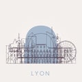 Outline Lyon vintage skyline with landmarks.