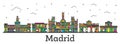 Outline Madrid Spain City Skyline with Color Buildings Isolated