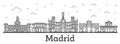 Outline Madrid Spain City Skyline with Historic Buildings Isolated on White.