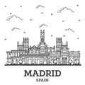 Outline Madrid Spain City Skyline with Historic Buildings Isolated on White