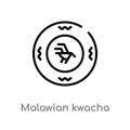 outline malawian kwacha vector icon. isolated black simple line element illustration from africa concept. editable vector stroke