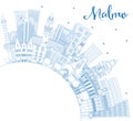 Outline Malmo Sweden City Skyline with Blue Buildings and Copy Space. Malmo Cityscape with Landmarks