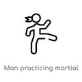 outline man practicing martial arts vector icon. isolated black simple line element illustration from sports concept. editable