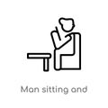 outline man sitting and reading book vector icon. isolated black simple line element illustration from people concept. editable Royalty Free Stock Photo