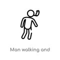 outline man walking and smoking vector icon. isolated black simple line element illustration from people concept. editable vector