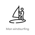 outline man windsurfing vector icon. isolated black simple line element illustration from sports concept. editable vector stroke