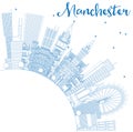 Outline Manchester England City Skyline with Blue Buildings and