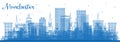 Outline Manchester New Hampshire City Skyline with Blue Buildings. Business Travel and Tourism Concept with Historic and Modern